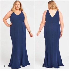 Show Me Your Mumu Morgan Gown V Neck Stretch Rich Navy Crisp Blue Crepe 3X